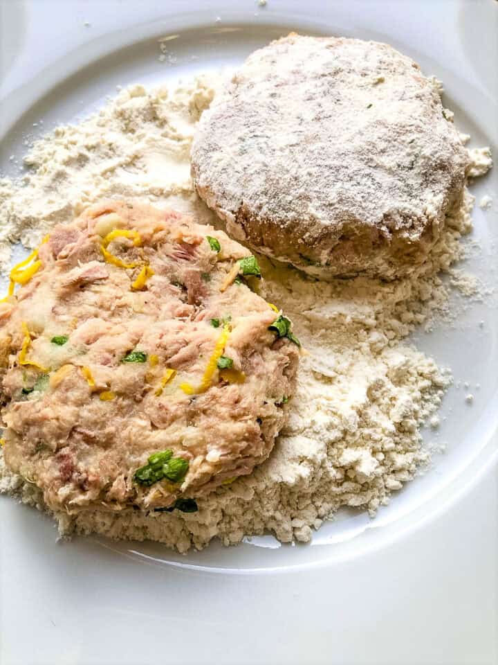 tuna patties dusted with flour