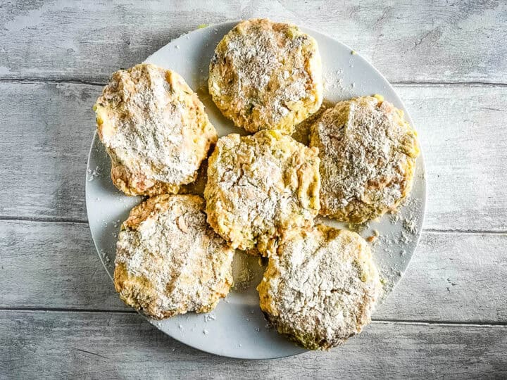tuna patties or fish cakes on aplate ready for chilling in fridge