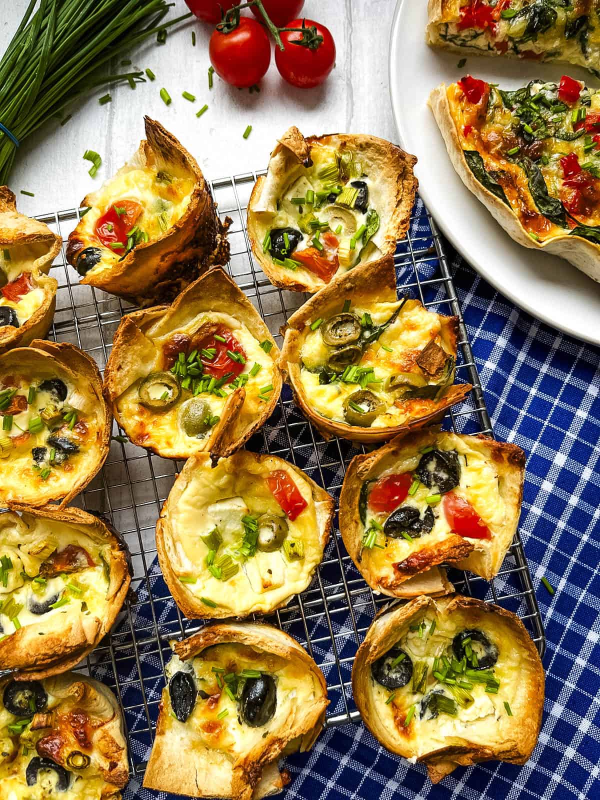 mini tortilla quiches on a cooling rack