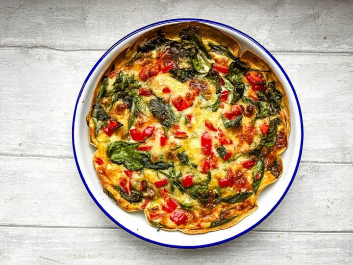 baked tortilla quiche in a tray
