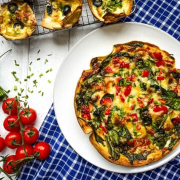baked tortilla quiche on a plate.