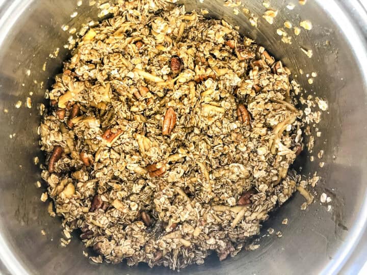 oats, grated apple, pecan nuts, melted butter and syrup mixed together in pan.
